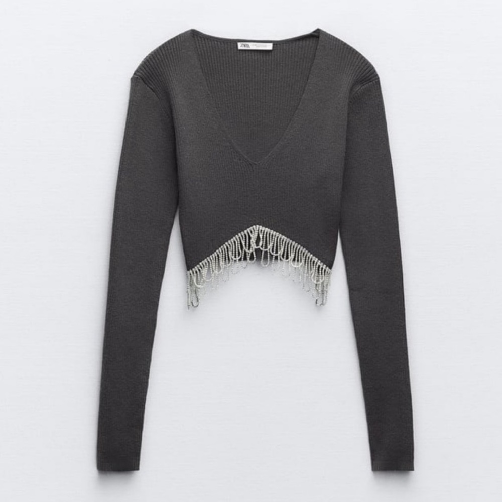 Zara Rhinestone Soft Cropped Top - Picture 6 of 8